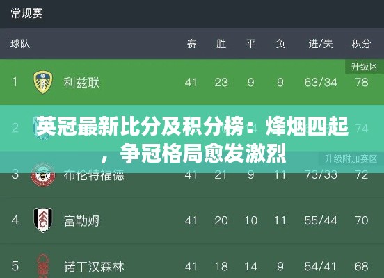 英冠最新比分及积分榜:烽烟四起,争冠格局愈发激烈