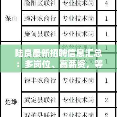 陆良最新招聘信息汇总:多岗位、高薪资,等你来挑战!